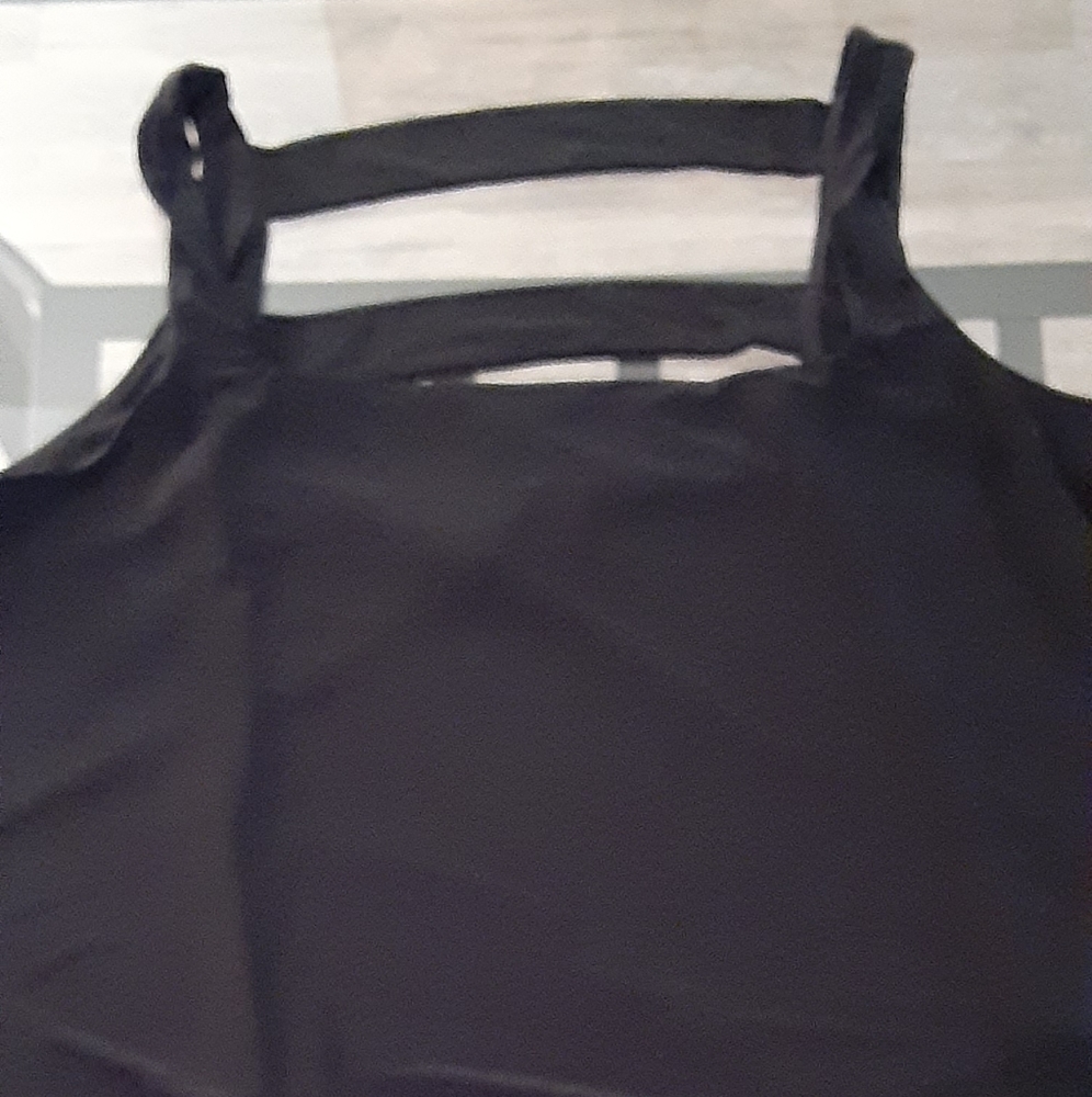 EUC WHBM Black Polyester Drape Tank, Size Medium